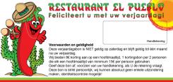 Flyer, (Toegangs)Kaart # 175241 voor El Pueblo Kortingsbon - verjaardagskaart wedstrijd