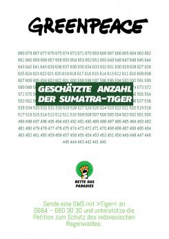 Print-Anzeige  # 350829 für Greenpeace Plakat-Wettbewerb 2014: Sujet für Plakat Kampagne zum Schutz des Sumatra Tigers Wettbewerb